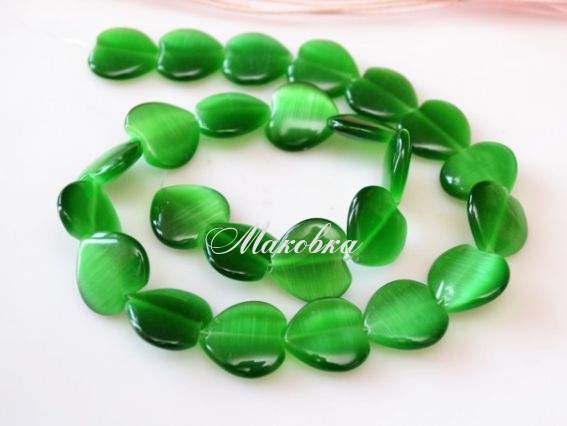 Бусины НК-82 Кошачий глаз, сердце 16 мм, низка Бусины НК-82 Кошачий глаз, сердце 16 мм, низка