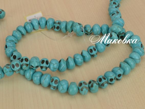Бусины НК-87 Череп 13x10x11 мм, бирюза, 1 низка (боковое отверстие) Бусины НК-87 Череп 13x10x11 мм, бирюза, 1 низка (боковое отверстие)