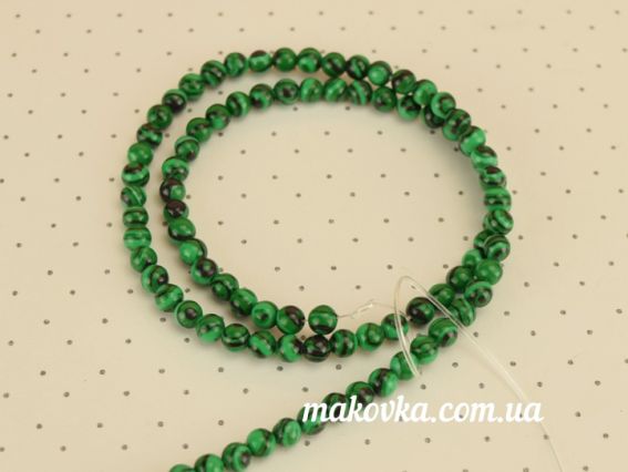Бусины НК-100 Малахитовые, шар, 4 мм, низка Бусины НК-100 Малахитовые, шар, 4 мм, низка