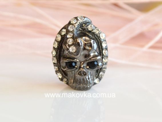 Бусина металлическая №34 Черный Череп со змеей со стразами 19х25х15 мм, 1 шт Бусина металлическая №34 Черный Череп со змеей со стразами 19х25х15 мм, 1 шт