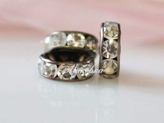 Рондель плоский Колесо со стразами 7 мм, черный с белым Рондель плоский Колесо со стразами 7 мм, черный с белым