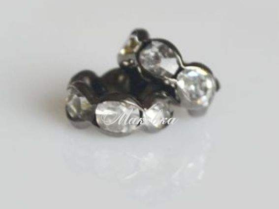 Рондель плоский Волна со стразами 7 мм, черный с белым Рондель плоский Волна со стразами 7 мм, черный с белым