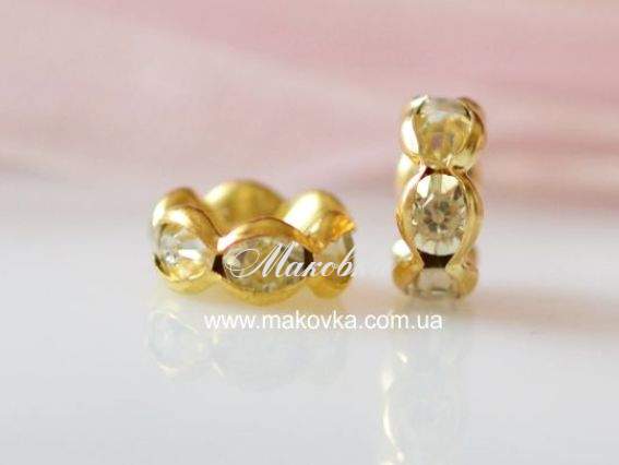 Рондель плоский Волна со стразами 8 мм, золото с белым Рондель плоский Волна со стразами 8 мм, золото с белым