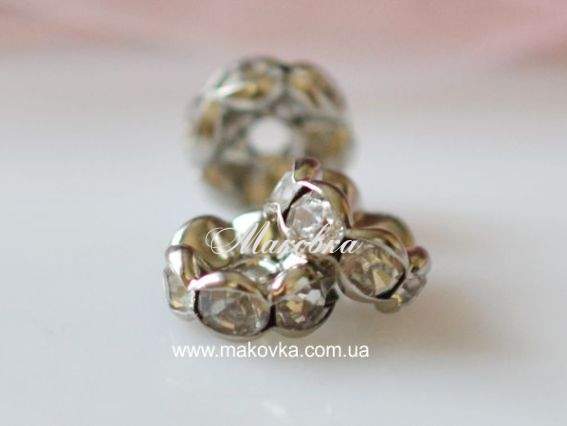 Рондель плоский Волна со стразами 8 мм, платина с белым Рондель плоский Волна со стразами 8 мм, платина с белым