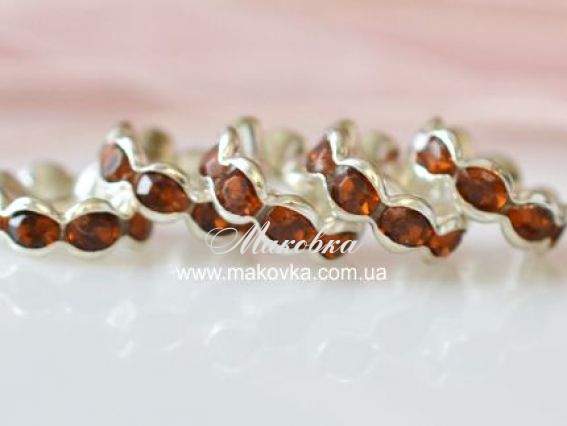 Рондель плоский Волна со стразами, 10 мм, серебро с коричневым Рондель плоский Волна со стразами, 10 мм, серебро с коричневым