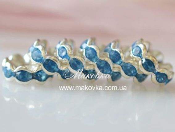Рондель плоский Волна со стразами, 10 мм, серебро с голубым 5 шт/уп Рондель плоский Волна со стразами, 10 мм, серебро с голубым 5 шт/уп