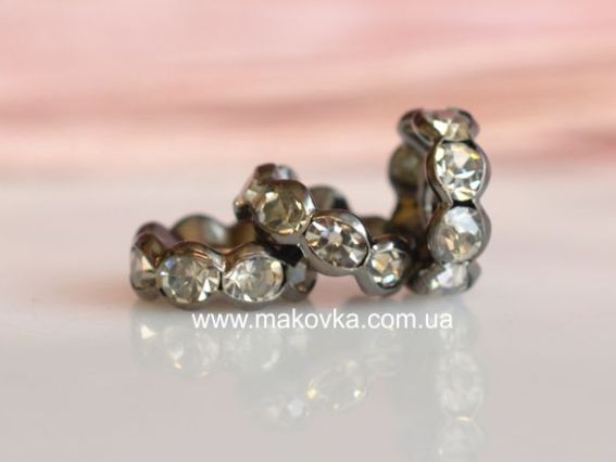 Рондель плоский Волна со стразами, 10 мм, черный с белым Рондель плоский Волна со стразами, 10 мм, черный с белым