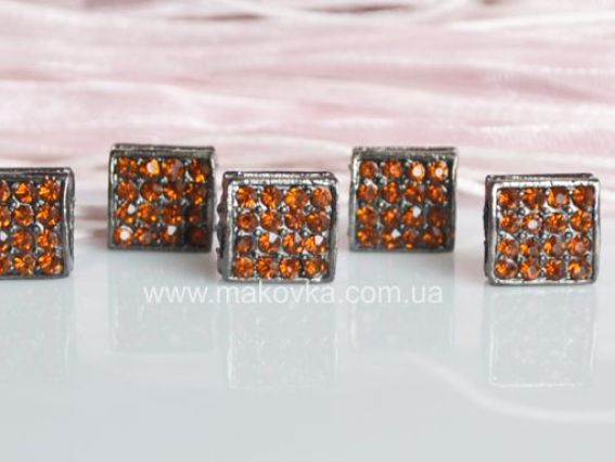 Бусина квадратная 10х10х6 мм, коричневые стразы Бусина квадратная 10х10х6 мм, коричневые стразы