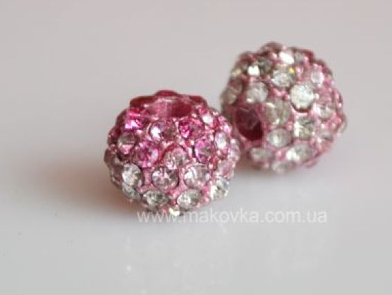Бусина со стразами Шамбала двухцветная 10х8 мм розовая Бусина со стразами Шамбала двухцветная 10х8 мм розовая