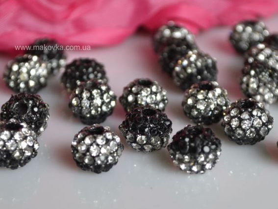 Бусина со стразами Шамбала двухцветная 10х8 мм черная Бусина со стразами Шамбала двухцветная 10х8 мм черная