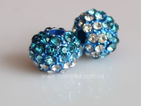 Бусина со стразами Шамбала двухцветная 10х8 мм бирюзовая Бусина со стразами Шамбала двухцветная 10х8 мм бирюзовая