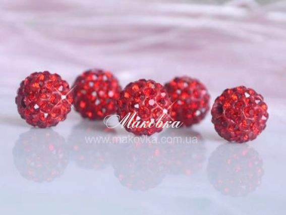 Бусина со стразами Шамбала 10 мм (А) красная (светлый сиам)