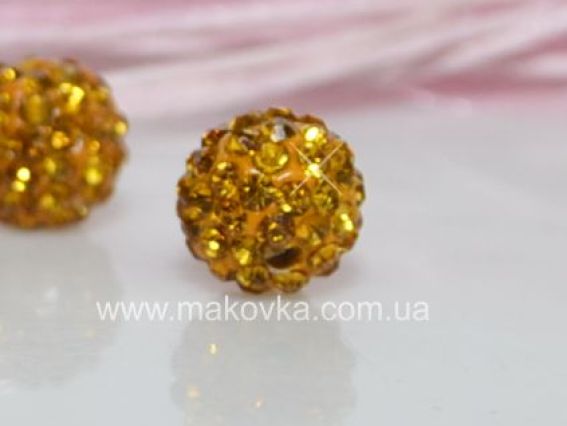 Бусина со стразами Шамбала 10 мм (А) темно-желтая (топаз) Бусина со стразами Шамбала 10 мм (А) темно-желтая (топаз)