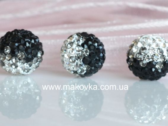 Бусина со стразами Шамбала 10 мм трехцветная, черно-белая Бусина со стразами Шамбала 10 мм трехцветная, черно-белая
