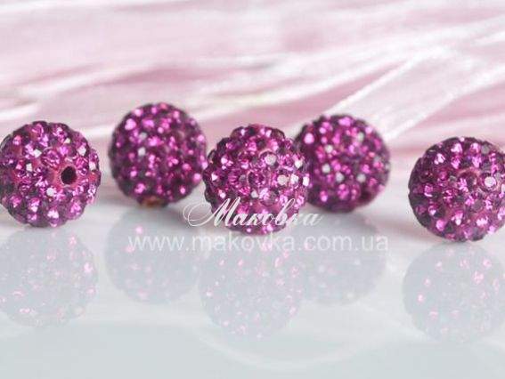 Бусина со стразами Шамбала 12 мм фуксия