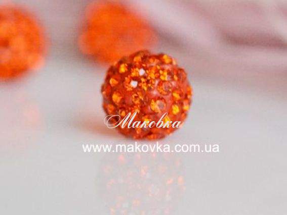 Бусина со стразами Шамбала 12 мм Мандариновая