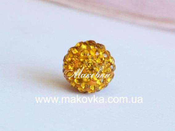 Бусина со стразами Шамбала 12 мм (А) Темно-желтая (топаз)