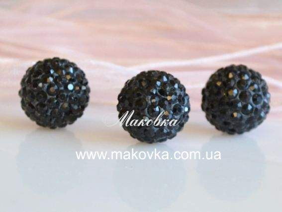 Бусина со стразами Шамбала 14 мм черная