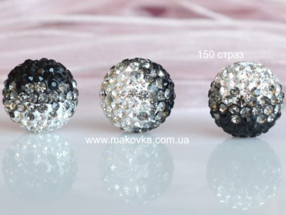Бусина со стразами Шамбала 14 мм трехцветная, черно-белая Бусина со стразами Шамбала 14 мм трехцветная, черно-белая