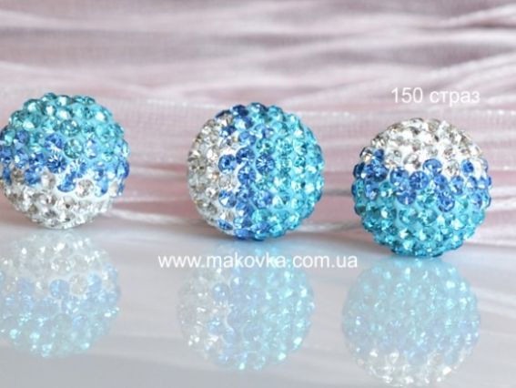 Бусина со стразами Шамбала 14 мм трехцветная, бело-голубая Бусина со стразами Шамбала 14 мм трехцветная, бело-голубая