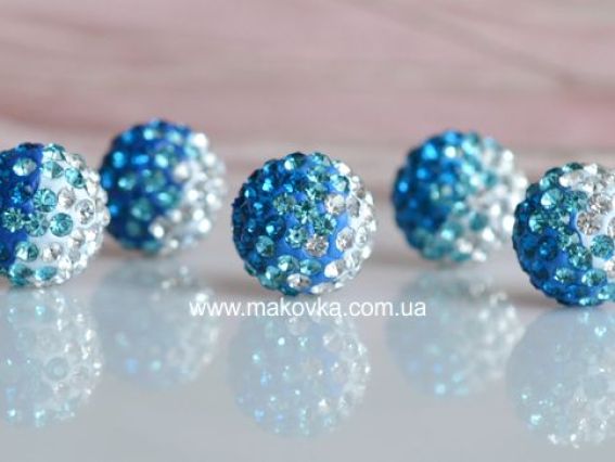 Бусина со стразами Шамбала Мультицвет 12 мм бело-голубая