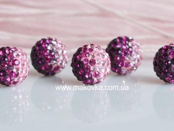 Бусина со стразами Шамбала Мультицвет 12 мм розовая