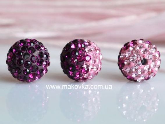 Бусина со стразами Шамбала Мультицвет 12 мм розовая