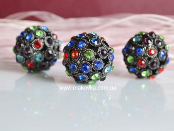 Бусина 25 мм черная с разноцветными стразами Бусина 25 мм черная с разноцветными стразами