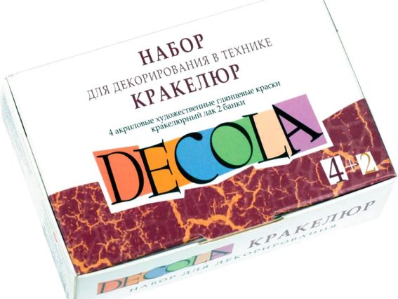Набор для кракелюра: акриловые глянцевые краски 4х20 мл, кракелюрный лак 2 шт, Decola