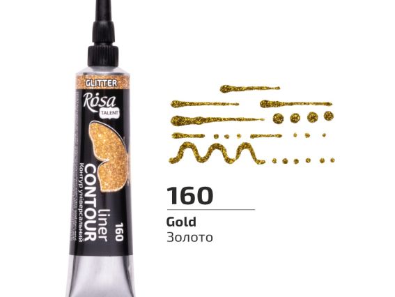 Універсальний акриловий Контур 135160 колір Золото, глітер, 20 мл, ROSA Talent  