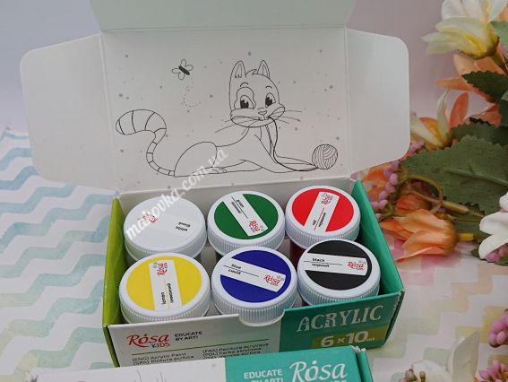 Відкрита коробка набору ROSA Kids Cats із контурною розмальовкою котиків на внутрішній стороні кришки.