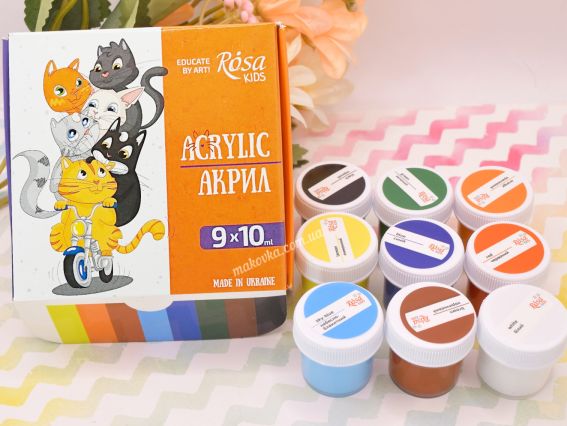Набір акрилових фарб Cats 9 кольорів по 10мл, ROSA Kids 301214