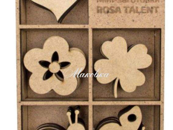 Набор мини-заготовок для декорирования Ассорти-2, МДФ, 15 шт, ROSA Talent Набор мини-заготовок для декорирования Ассорти-2, МДФ, 15 шт, ROSA Talent
