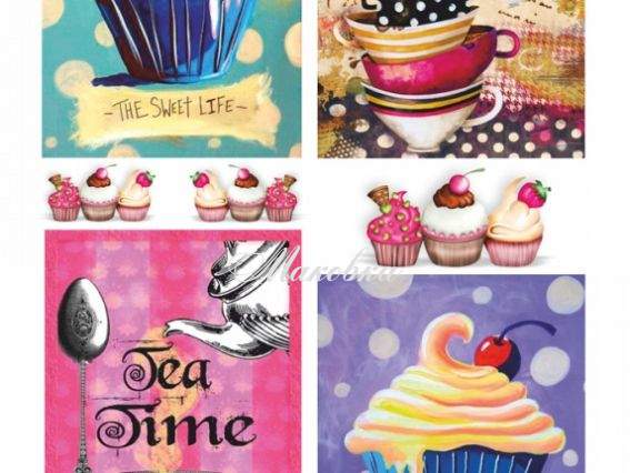 Декупажная карта Sweet life (кексики и чашки), ROSA START 21х29,7 см Декупажная карта Sweet life (кексики и чашки), ROSA START 21х29,7 см