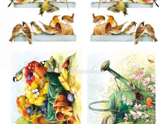 Декупажная карта Птички-2, ROSA START 21х29,7 см