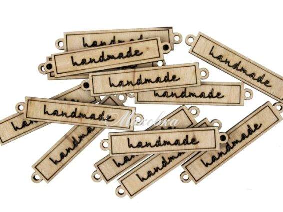 Бірка прямокутна тег з вушками Handmade - 3, розмір 5х1 см ROSA Talent Бірка прямокутна тег з вушками Handmade - 3, розмір 5х1 см ROSA Talent