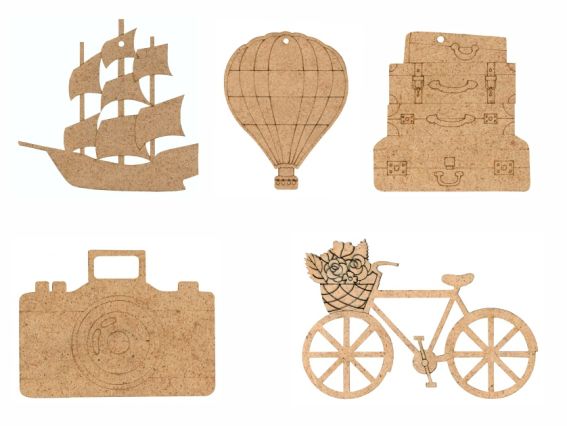 Набор заготовок Путешествие (корабль, чемодан, велосипед, фотокамера, воздушный шар), 5шт,  ROSA Talent  2809016 Набор заготовок Путешествие (корабль, чемодан, велосипед, фотокамера, воздушный шар), 5шт,  ROSA Talent  2809016