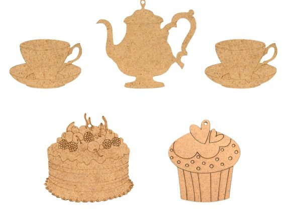 Набор заготовок Чаепитие (чайник, чашки, торт, кекс), 5шт,  ROSA Talent  2809017 Набор заготовок Чаепитие (чайник, чашки, торт, кекс), 5шт,  ROSA Talent  2809017