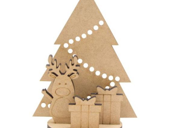 Набор новогодних заготовок на подставке Елочка и олень с подарками, МДФ, ROSA TALENT 4801484 Набор новогодних заготовок на подставке Елочка и олень с подарками, МДФ, ROSA TALENT 4801484