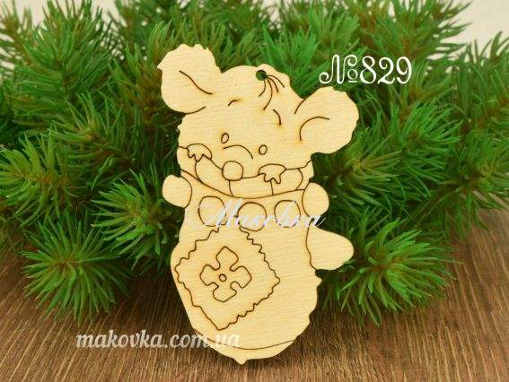 Заготовка фигурка плоская №829 Мышонок в руковице, фанера, 1 шт