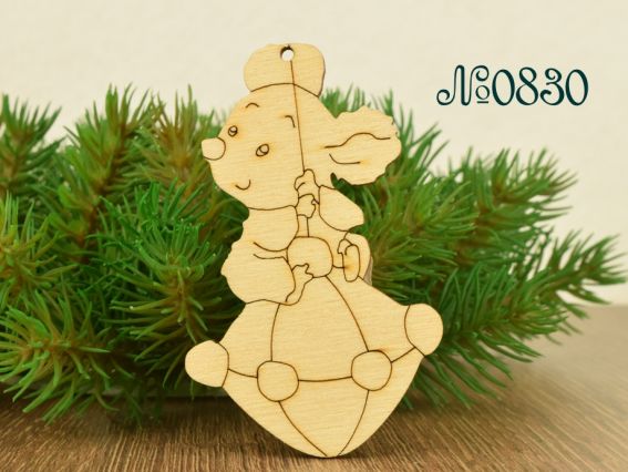 Заготовка фигурка плоская №830 Мышонок на елочной игрушке, фанера, 1 шт Заготовка фигурка плоская №830 Мышонок на елочной игрушке, фанера, 1 шт