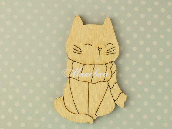 Заготовка фігурка плоска №0834 Кішка у шарфу, фанера