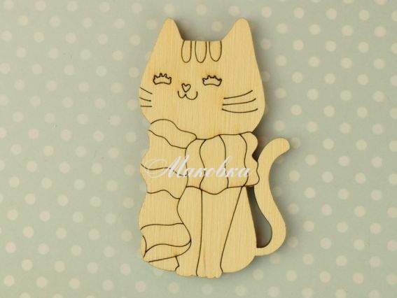 Заготовка фігурка плоска №0835 Кішка у шарфу, фанера, 1 шт