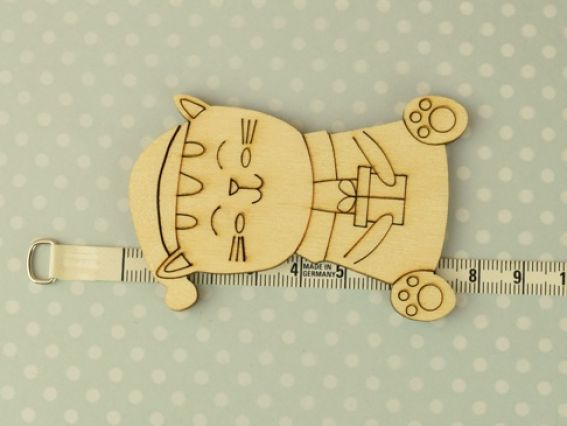 Новорічна Заготівля для декору фігурка плоска №0836 Кіт у шарфу з подарунком, фанера, 7,5*5см,  