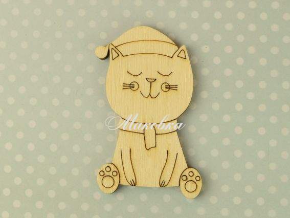Заготовка фігурка плоска №0837 Кіт у шарфу, фанера, 1 шт