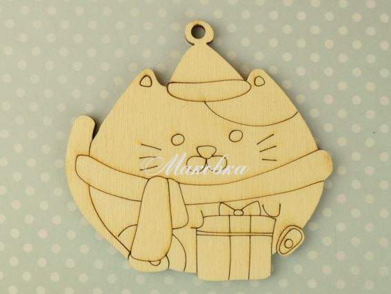 Заготовка фігурка плоска №0839 Кіт з великим подарунком, фанера, 1 шт