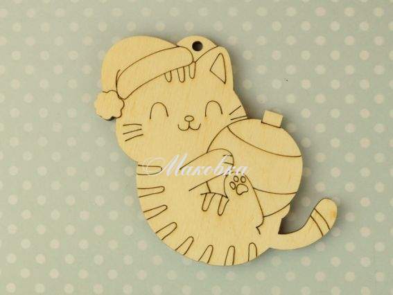 Заготовка фігурка плоска №0840 Кошеня з ялинковою кулею, фанера, 1 шт Заготовка фігурка плоска №0840 Кошеня з ялинковою кулею, фанера, 1 шт