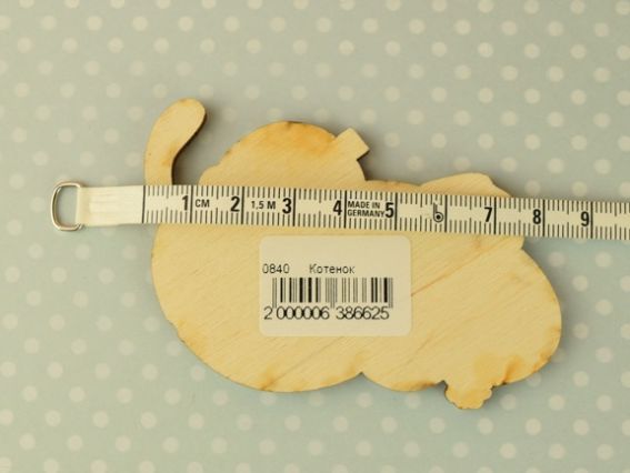 Новорічна Заготівля для декору фігурка плоска №0840 Кошеня з ялинковою кулею, фанера, 9,3х5,5см,  