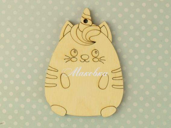 Заготовка фігурка плоска №0842 Кіт - єдиноріг, фанера, 1 шт Заготовка фігурка плоска №0842 Кіт - єдиноріг, фанера, 1 шт