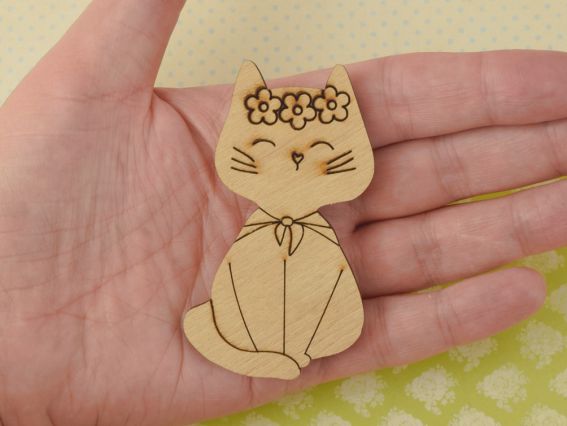 Заготовка для декору фігурка плоска Кішка у віночку, фанера, 7,2см